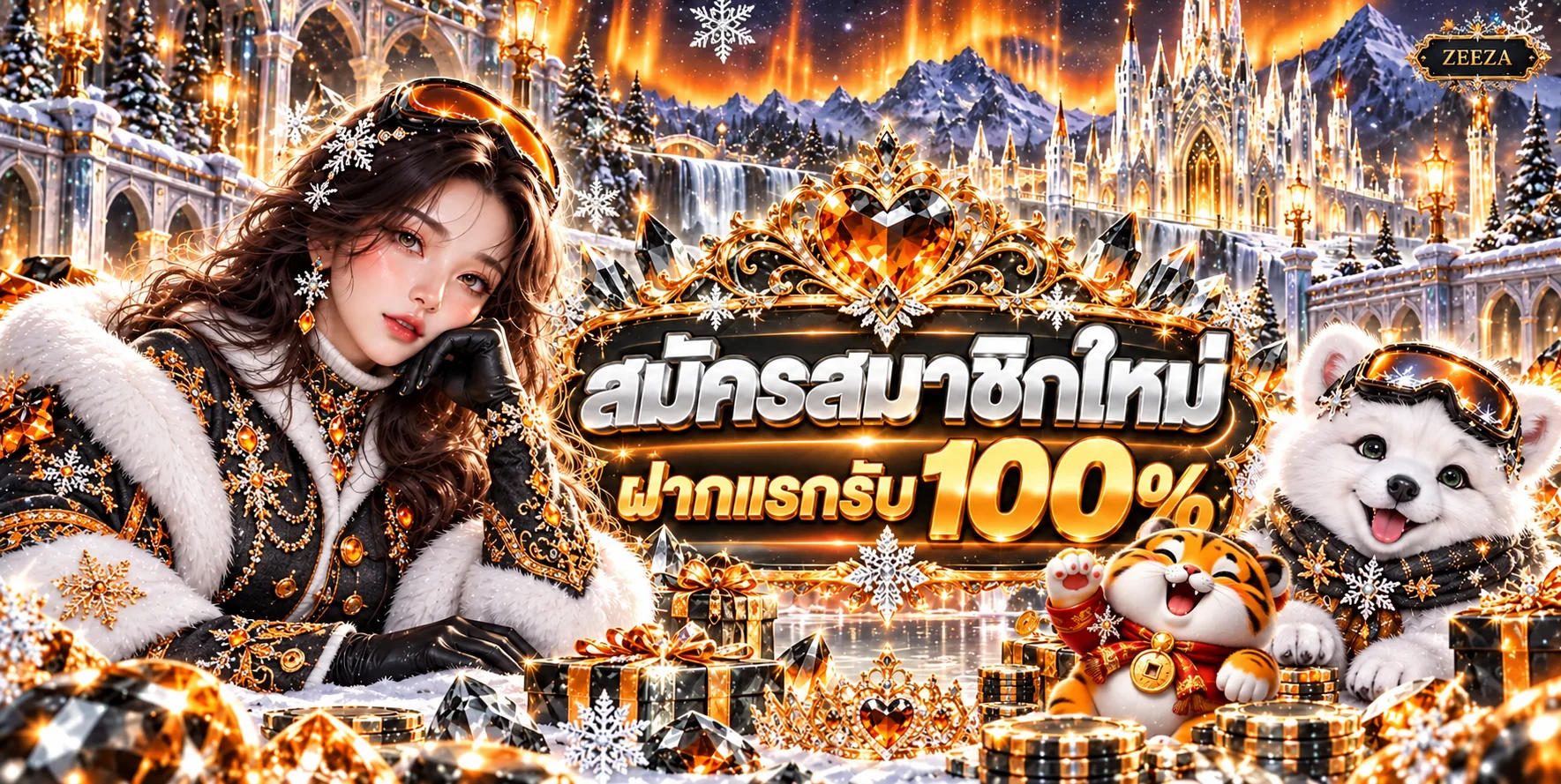 แบนเนอร์สมัครสมาชิกใหม่ ZEEZA พร้อมมาสคอต PG